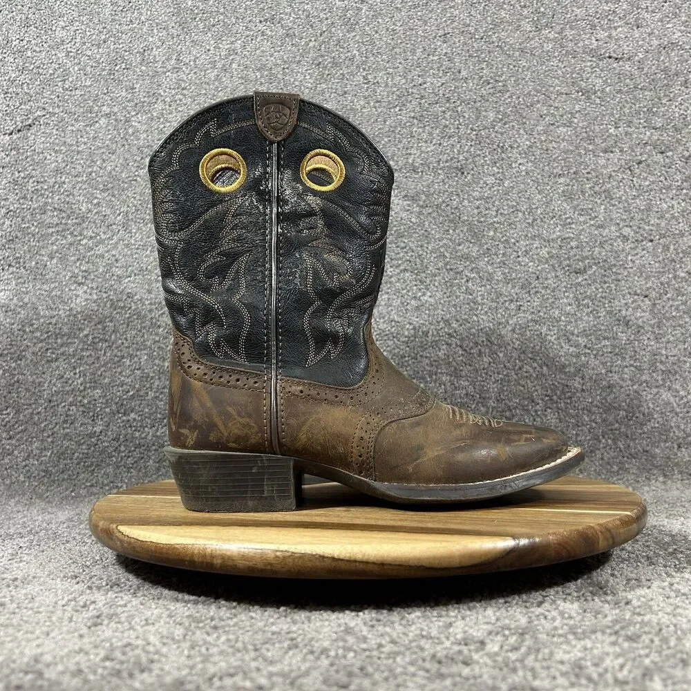 Ariat Heritage Roughstock Kids Size 3 Brown Black Western Cowboy Boots Used